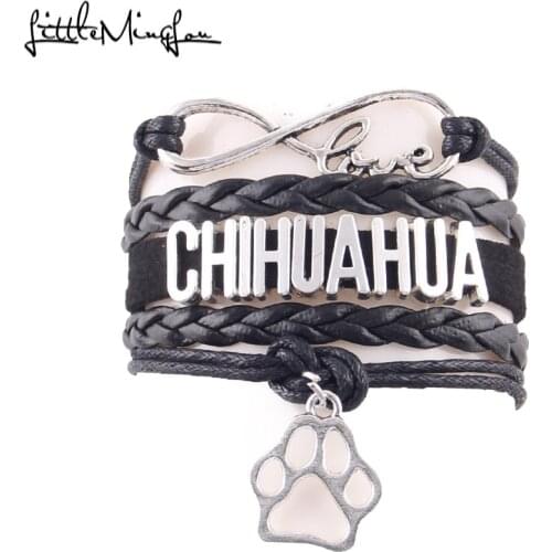 Little MingLou Infinity Love CHIHUAHUA bracelet dog pet paw charm leather wrap men bracelets & bangles for women jewelry