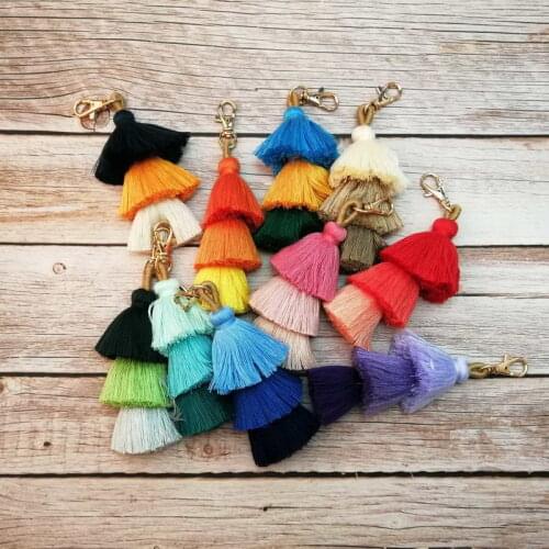 ZWPON BOHO Style 3 Tiered Rainbow Big Fringe Key Chain Multicolored Tassel Ethnic Flirtatious Key Chain for Woman Accessories