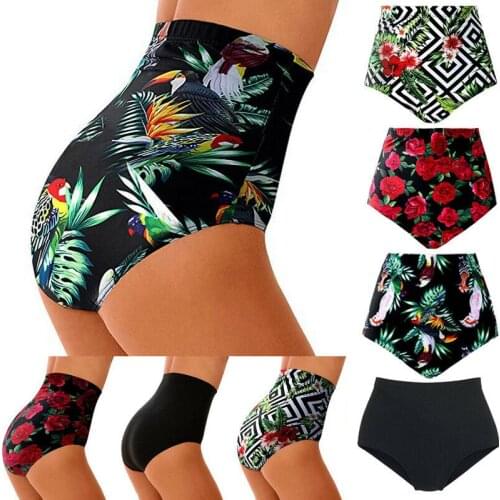 Womens High Waist Swimsuit Bikini Bottoms Tankini Bottom Swim Shorts Plus Size Floral Print Briefs