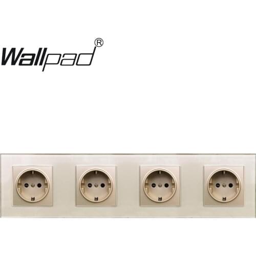 Quadruple Power Socket Plug Grounded Wallpad Gold Glass Frame 16A EU Electrical 4 Way EU Wall Outlet 344mm* 86mm