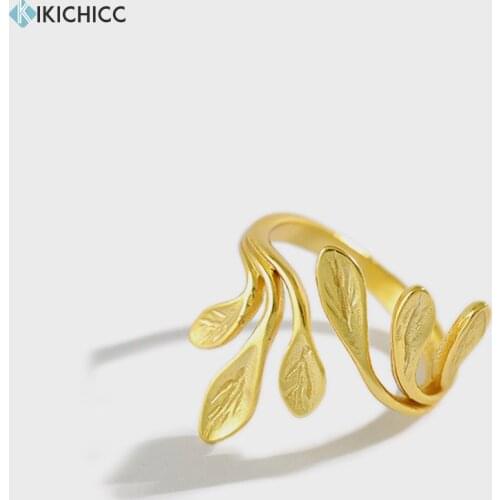 Kikichicc 100% 925 Sterling Silver Leafs Plain Rings Adjustable Women Jewelry Resizable Women Fashion Jewels For Rock Punk