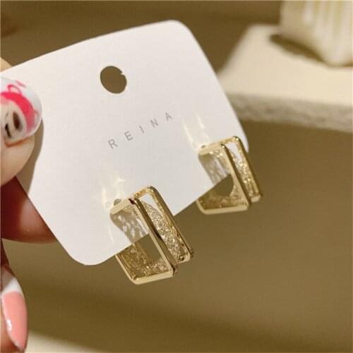 Korean double-layer metal rhinestone zircon earring semi-arc round earring temperament all-around sense earrings earrings woman