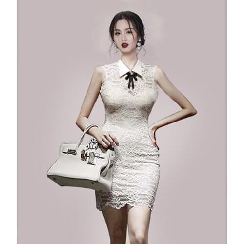 Summer Dresses Korean Bandage Bodycon Sleeveless Pink Womens Dress Lace Vintage Elegant Clothes Sexy Party Mini Aline Sundress