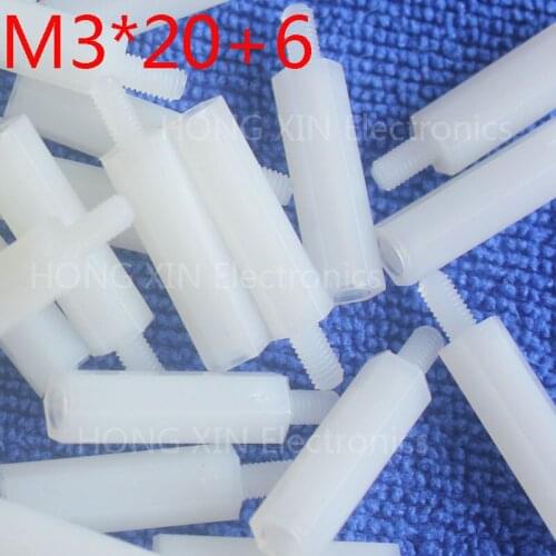 M3*20+6 white 100pcs 20mm Nylon Standoff Spacer Standard M3 Male-Female Standoff Kit Repair Set High Quality PC tool