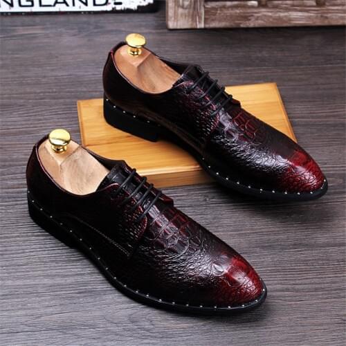 Fashion Mens Crocodile Grain Leather Dress Shoes Man Casual Pointed Toe Oxfords Mens Lace-Up Business Office Oxford Shoe