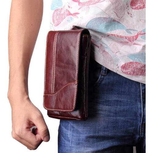 Fashion Genuine Leather Vintage Travel Cell Mobile Phone Belt Pouch Purse Waist Bag for iPhone 11 XS Max 6 7 8 Plus for Samsung