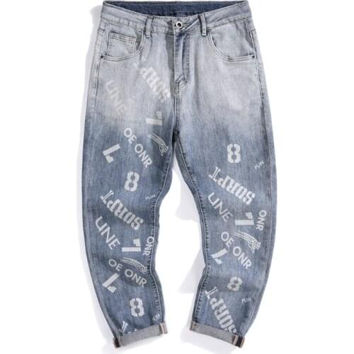 Mens Copped Trousers Jeans Faded Blue Stretch High Street Capris Pants Fashion Patterns Desinger Baggy Jeans Denim Trousers