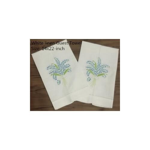 Set of 12 Handkerchiefs White Linen Hemstitched Tea Towel -14x22"Cloth Guest Hand Dish Kitchen Bathroom Towels embroidery Floral