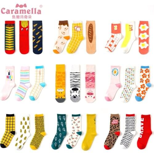 Caramella New Women Chirstmas Socks Ins Hiphop Funny Girls Socks Harajuku Kawaii Short Socks Creativity Cotton Fancy Socks