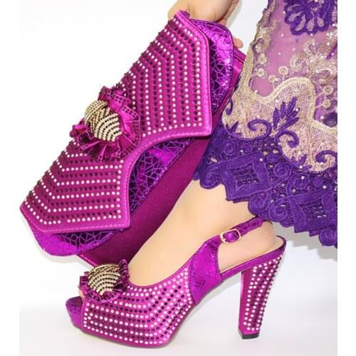 New Arrival Rhinestone High Heels Shoes With Matching Bag Set Italian Style Fashion Ladiess Dress Shoes And Bag Set For Party