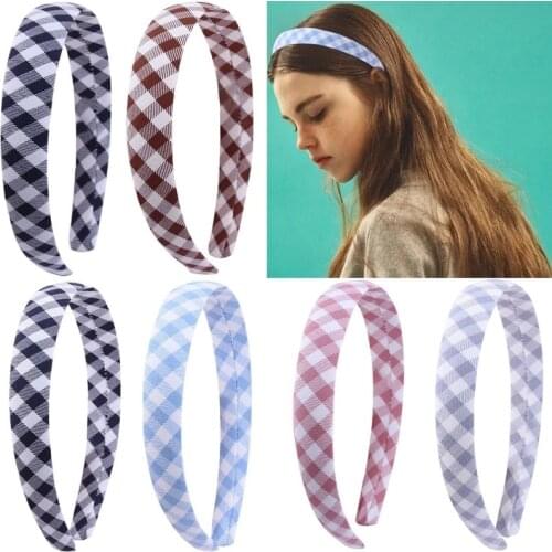Fashion Sweet Plaid Headbands Thin Fabric Covered Hairbands for Women Girls Hair Hoops Bands Bezel Ladies Hair Accessories