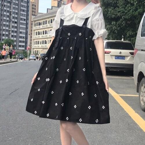 Vitality Girl Embroidered Sling Dress Summer 2021 Sweet Cute Kawaii Loose Casual Vestidos Midi Sleeveless Sling Dresses Women