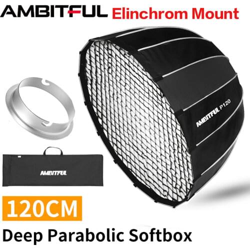 AMBITFUL P120 Portable 120CM 16 Metal Rods Deep Parabolic Softbox with Honeycomb Grid Elinchrom Mount Studio Flash Softbox