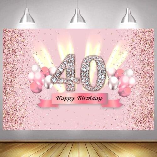 Pink 40th Photo Backdrop Lady Happy Birthday Party Balloon Decoration Girls Photography Backgrounds Banner