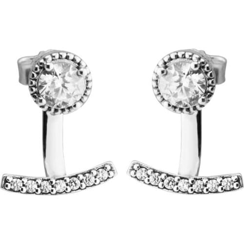 Abstract Elegance Earring With Clear CZ 100% Sterling-Silver-Jewelry Free Shipping