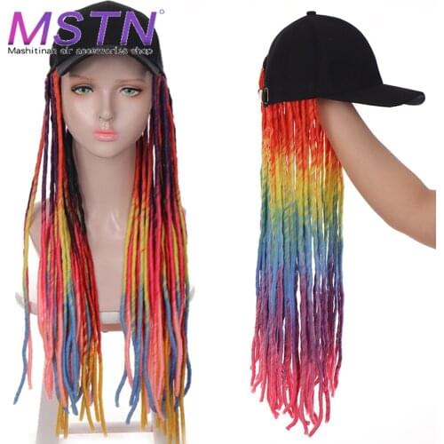 MSTN Synthetic Hollow Woven Hat Wig BlackRed Mixed Gradient Dirty Braid Adjustable Size And Comfortable Shading And Breathable