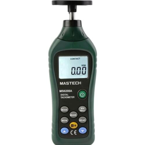 Rotation Speed 50-19999RPM Data Hold MASTECH MS6208A LCD Display Contact Type Digital Tachometer RPM Meter