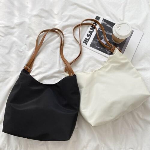 Simple Oxford Cloth Shoulder Top-Handle Totes Fashion Women Daily Hit Color Handbags Big Capacity Outdoor Snap Bucket Bag