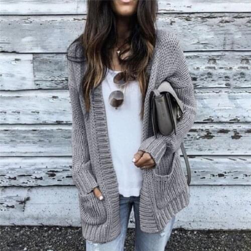 New Solid Cardigan Long Sleeve Knitted Sweater Women Open Stitch Casual Sweaters Women Autumn Invierno Loose Cardigan Mujer