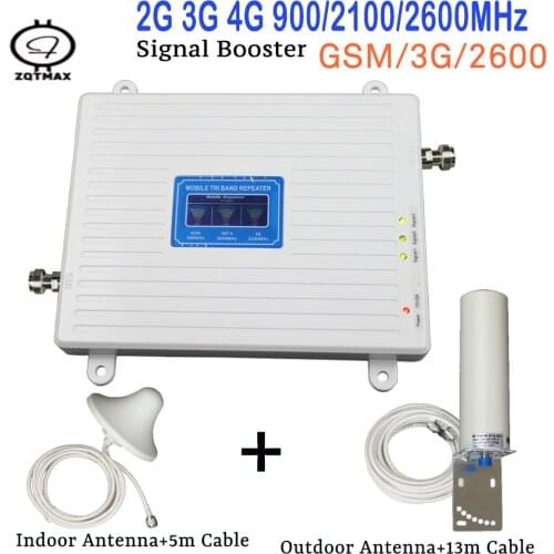 ZQTMAX 2G 3G 4G Cellular Signal Booster GSM 900 WCDMA 2100mhz 2600 Repeater 70dB Gain Amplifier with indoor outdoor antenna
