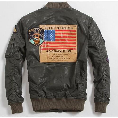 2021 Green Men American Style Pilot Leather Jacket Plus Size 6XL Genuine Sheepskin Autumn Slim Fit Military Aviation Coat