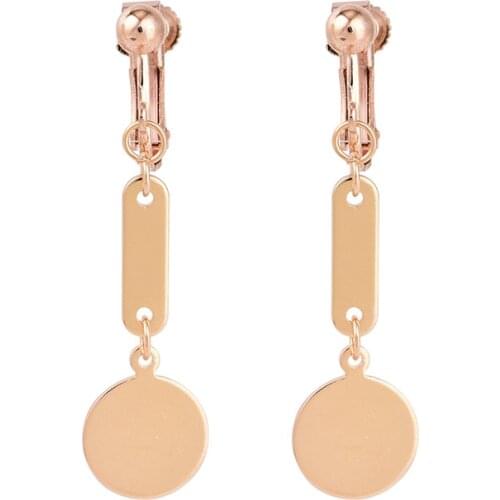 New gold color disc bar earrings for women joias orecchini, fashion screw ear clip earrings no pierced ear clip boucle d'oreille