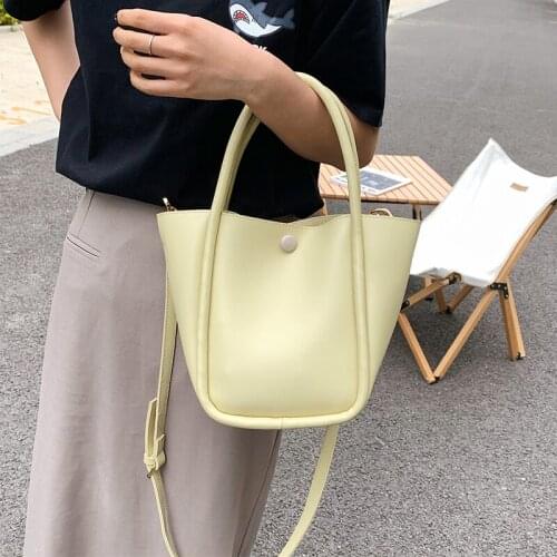 Women PU Leather Bucket Messenger Bags 2021 New High-quality Designer Shoulder Bag Female Pure Color Small Top-handle Handbags