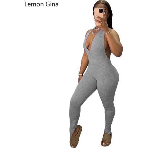 Lemon Gina Summer 2021 Womens Fashion Sexy Neck Wrap Strapless Back Slim Jumpsuit