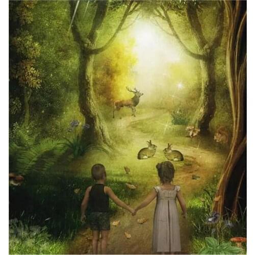 5D DIY Full Round Diamond Painting Fairy Tale Forest Landscape Cross Stitch 3D Embroidery Rhinestone Mosaic Home Decor Y336