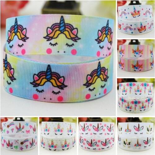 22mm 25mm 38mm 75mm Ruban satin Sleep Unicorn Cartoon Character printed Grosgrain Ribbon party decoration 10 Yards Mul095