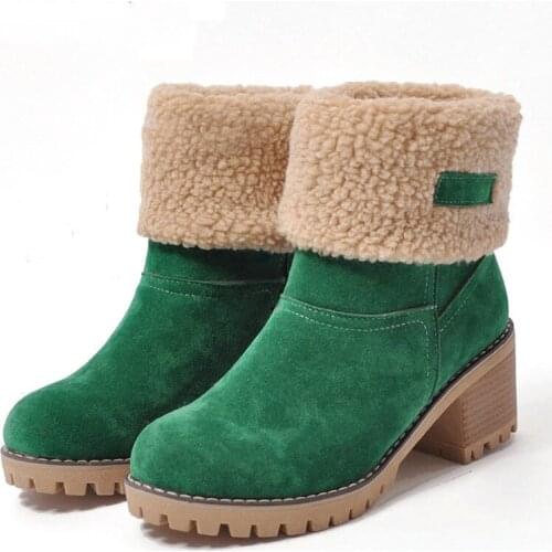 Fashion Women Boots Female Winter Shoes Woman Square High Heels Snow Boots Women Fur Warm Ankle Boots Ladies Shoes 34-43 XKD2157
