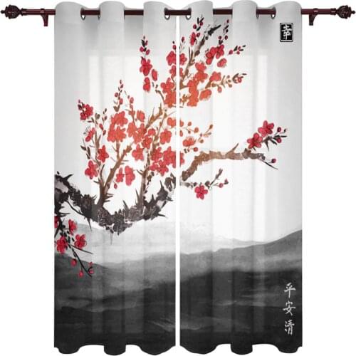 Cherry Blossom Ink Valance Window Curtains For Living Room Bedroom Kitchen Home Korean Room Decor Youth Room Window Curtains