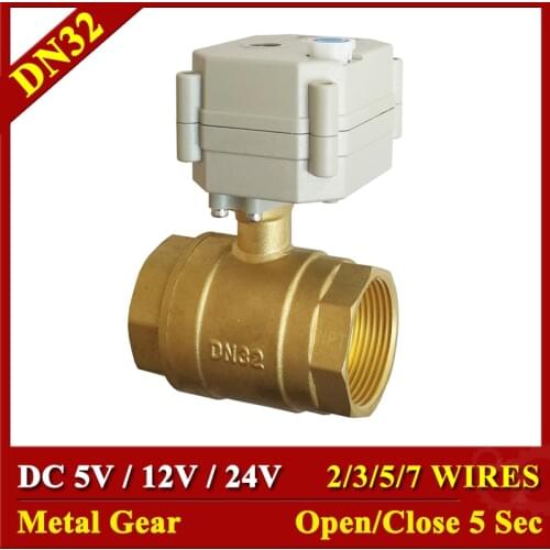 DC5V 12V 24V Brass 1-1/4'' Motorized Water Valves Metal Gear TF32-B2 Series 2/3/5/7 Wires 2 Way DN32 Automated Ball Valves