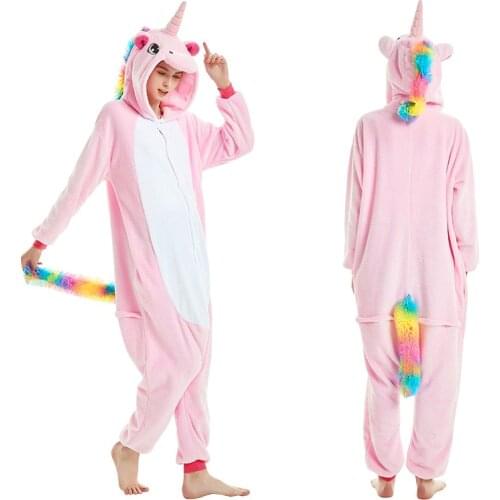 Childrens Pajamas Onesies For Boys Girls Unicorn Animal Pajamas Flannel Kids Fox Lion Suits Animal Sleepwear Winter Cat Onesies