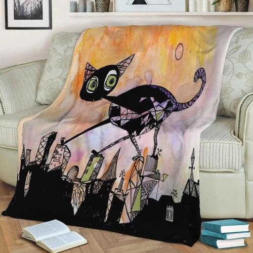 Black Cat Flannel Throw Blanket 3D Printed Keep Warm Sofa Child Blanket Home Decor Textiles Dream Family Gift