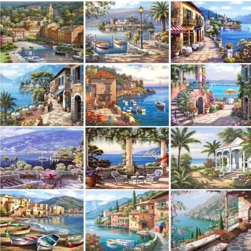 GATYZTORY Paint By Numbers For Adults Children DIY HandPainted Oil Painting Town Landscape Picture Paint Home Decoration