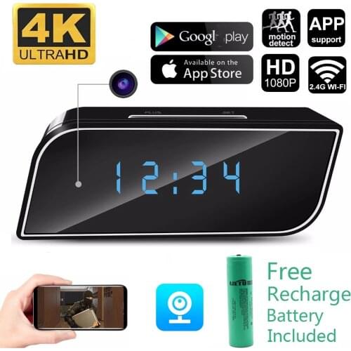 4K 1080P HD Clock Mini Camera WIFI Control Concealed IR Night View Alarm Camcorder PK Z10 Digital Clock Video Camera Mini DV DVR