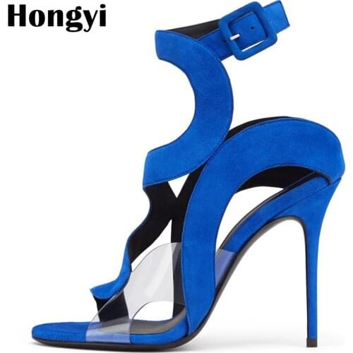Hongyi Transparent Suede Buckle Fashion Womens High Heels 2018 Plus Size Summer European Womens Sandals Sexy Females Pumps