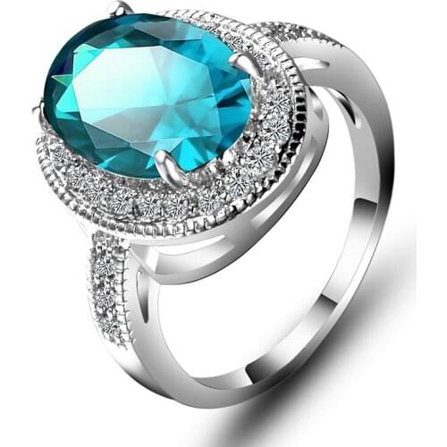 Ociki CZ Rings Cubic Zirconia Silver Color Blue Pink Green Crystal Ring Wedding Party Trendy Jewelry for Women Girls Gift
