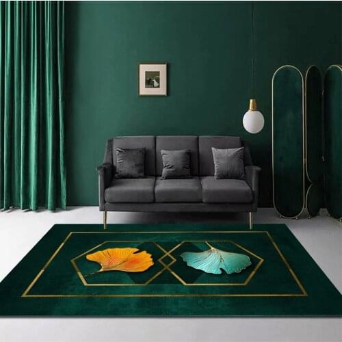 Abstract Style Living Room Carpet Light Luxury Ink Green Ginkgo Leaves Home Decoration Mat Marbled Bedroom Bedside Anti-slip Mat