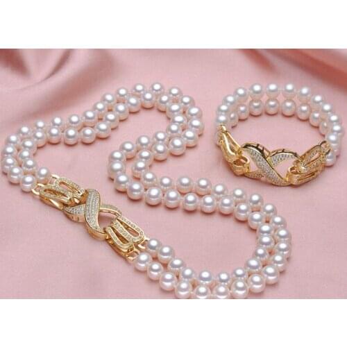 Beautiful 2 row of 10-11mm south sea round white pearl necklace 18"19"&bracelet 8"sets