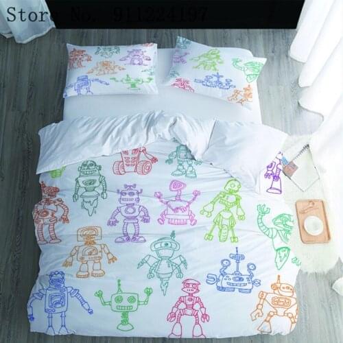 Colorful Robot Duvet Cover Cartoon 3PCS Quilt Cover Twin/Full Queen/King 240x220 For Kids Home Textile Microfiber Bedding Set