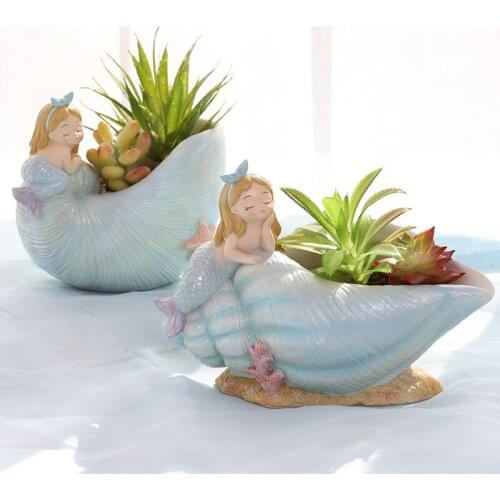 Creative Vase Cute Mermaid Succulent Plant Flower Pot Figurines Garden Decor Storage Resin Crafts Home Decoration Accessories
