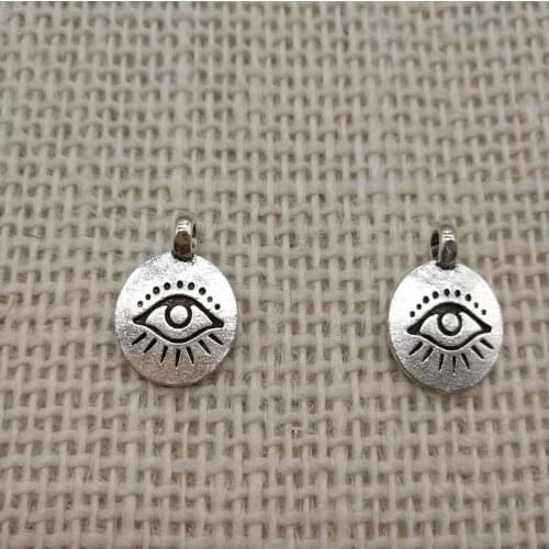 Pendant 10 pieces / round hole simple antique color round evil eye Diy necklace bracelet-metal jewelry
