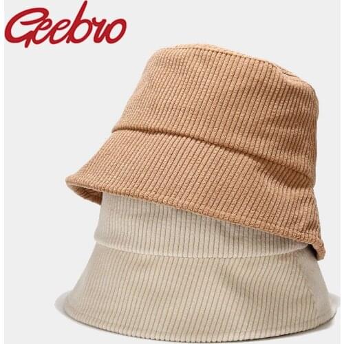 Geebro Summer Ribbing Foldable Bucket Hat Unisex Women Outdoor Sunscreen Corduroy Hunting Cap Basin Sun Prevent Fishermans hats