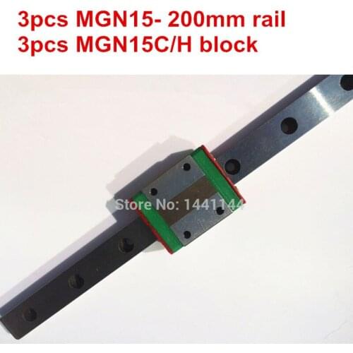 MGN15 Miniature linear rail:3pcs MGN15 - 200mm rail+3pcs MGN15C/MGN15H carriage for X Y Z axies 3d printer parts