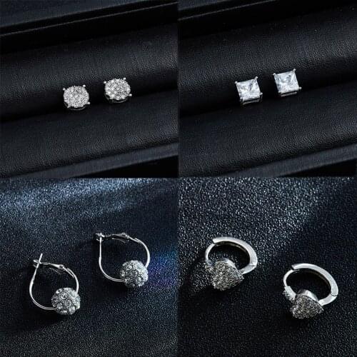 Fashion Silver Color CZ Element Stud Earrings Vintage Crystal Rhinestone Earring Heart Round Waterdrop Statement Wedding Jewelry