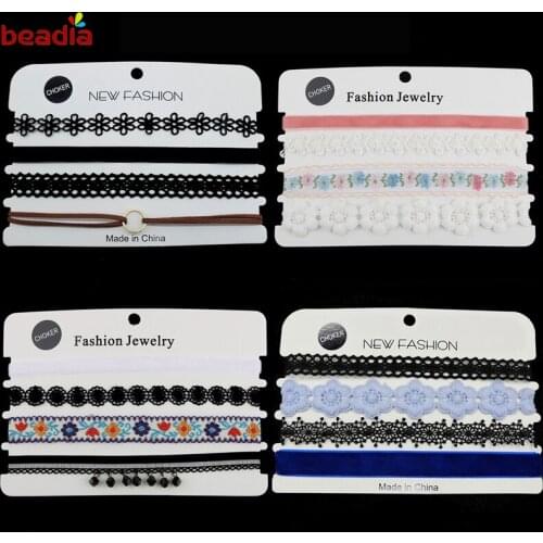 4pieces/set Fashion Jewelry Lace Choker Necklace Combination Suit Ladies Flower Letter Design Many Typles For Young Girl Gifts