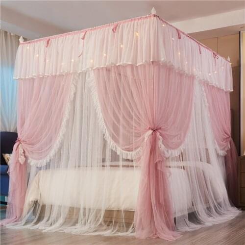 Pink White Double-deck Romantic Lace Princess Style Three-door Floor-standing mosquito net Suitable for 1.2m 1.5m 1.8m 2m Bed