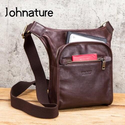 Johnature Genuine Leather Men Shoulder & Crossbody Bags 2021 New Versatile Multifunctional Leisure Soft Cowhide Messenger Bag